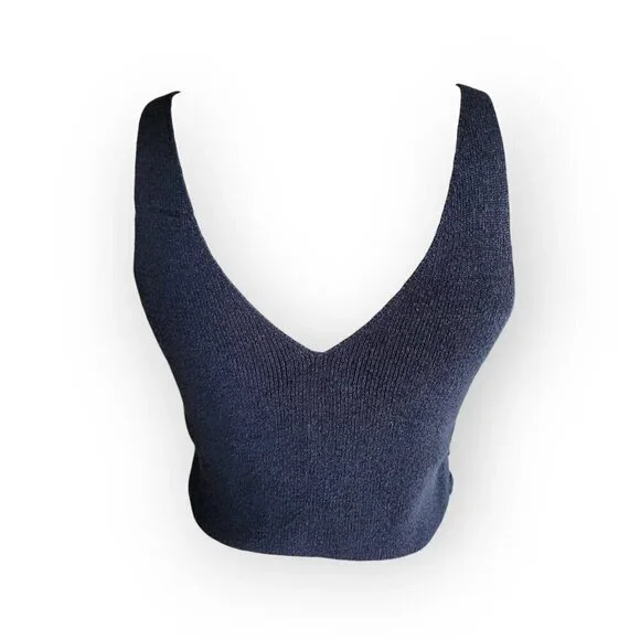 INTERMIX Navy Linen Cotton Knit Tank Crisscross Side Cutout Luxury Top Small - Picture 8 of 10